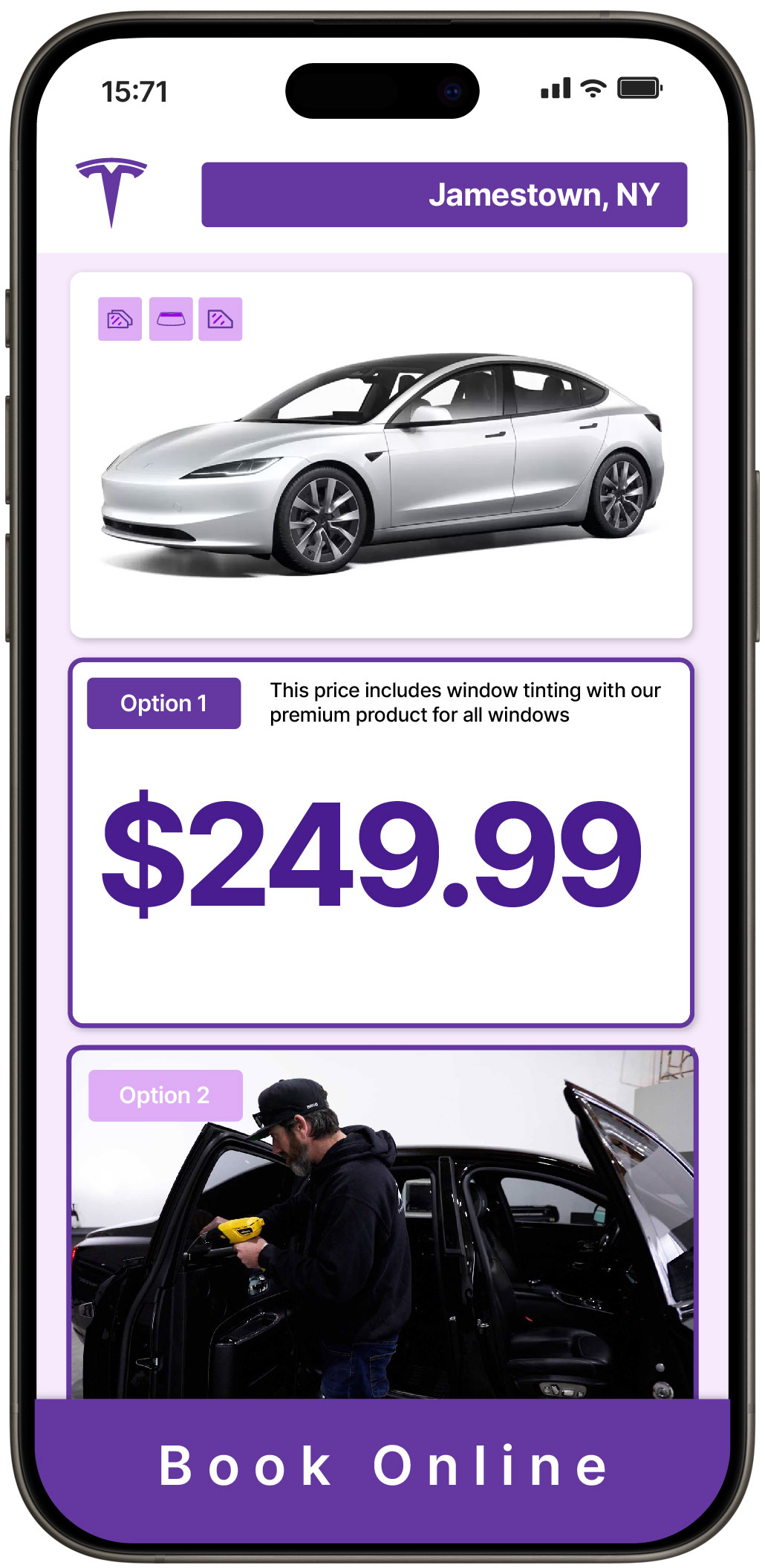 View Reasonable Tesla Window Tinting Costs in Jamestown, New York