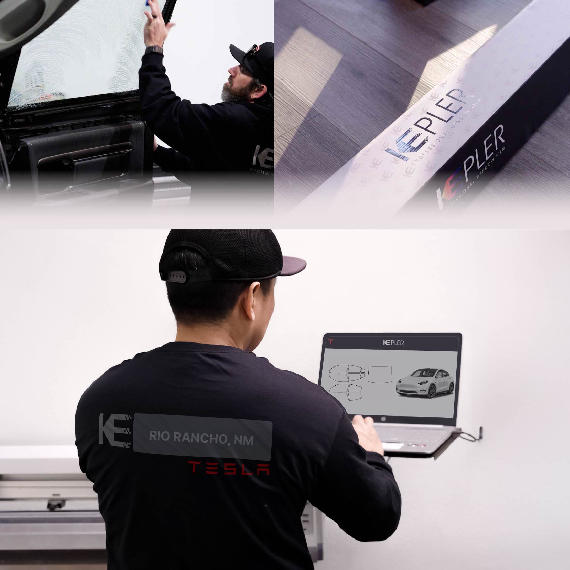 Kepler Technician Installing Advanced Window Tint to Tesla in Rio Rancho