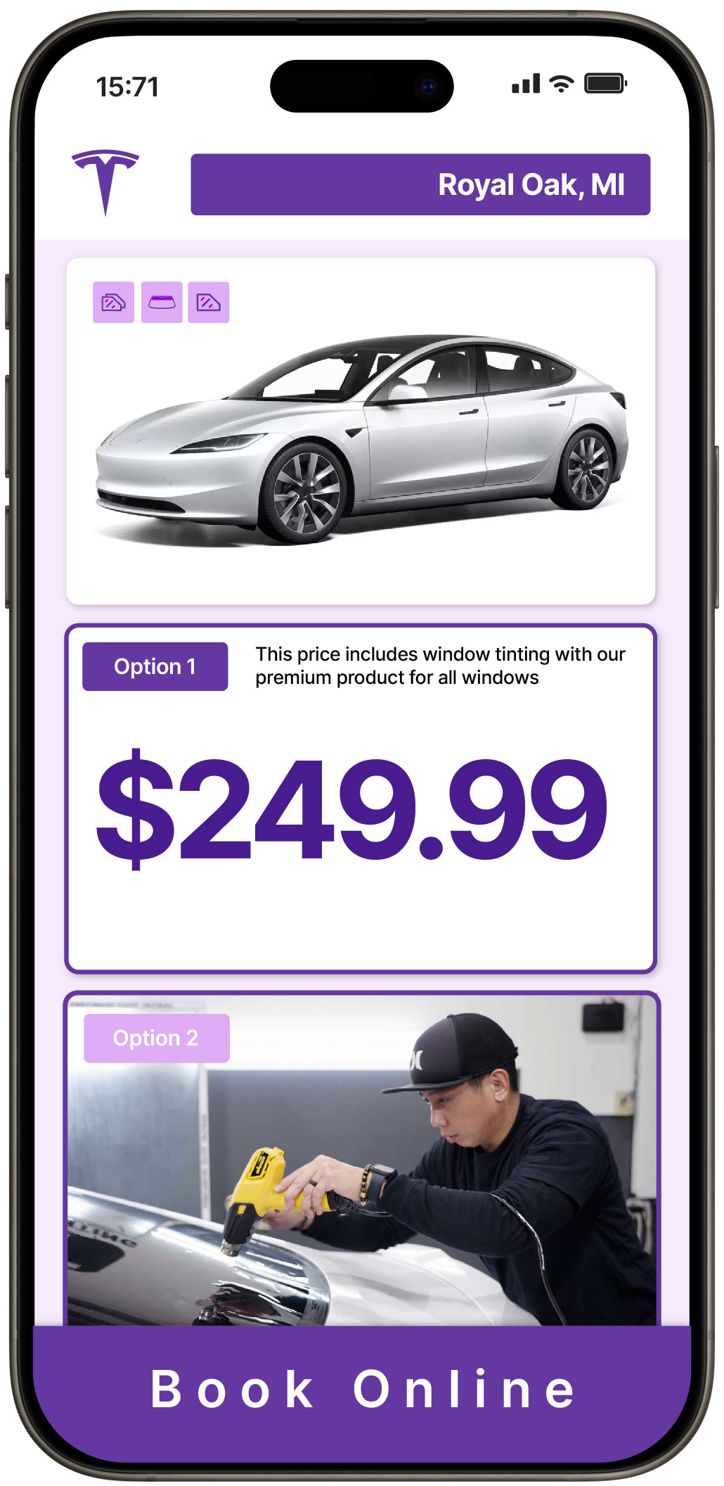 View Reasonable Tesla Window Tinting Rates in Royal Oak, Michigan
