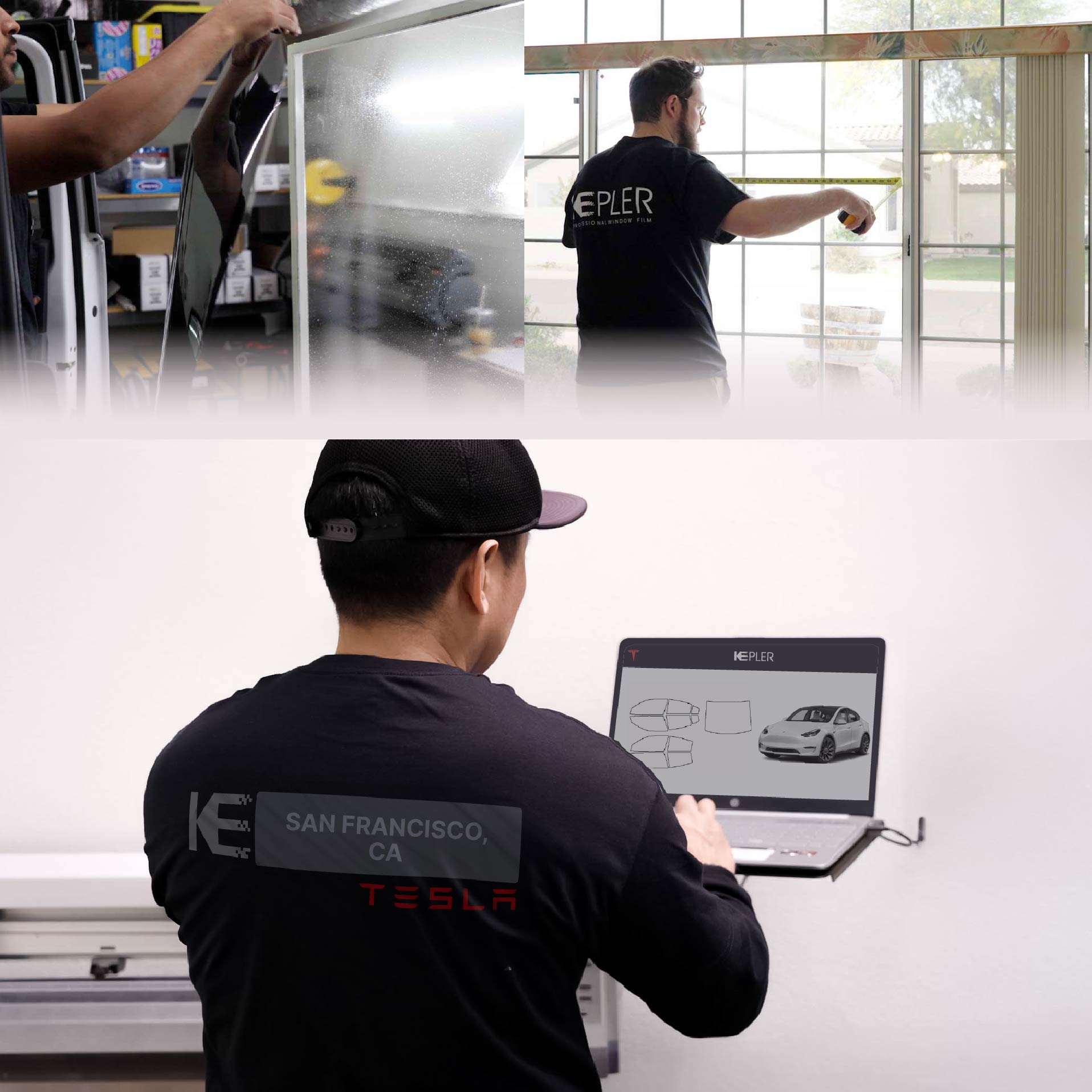 Expert Technician Applying High-tech Window Tint to Tesla in San Francisco