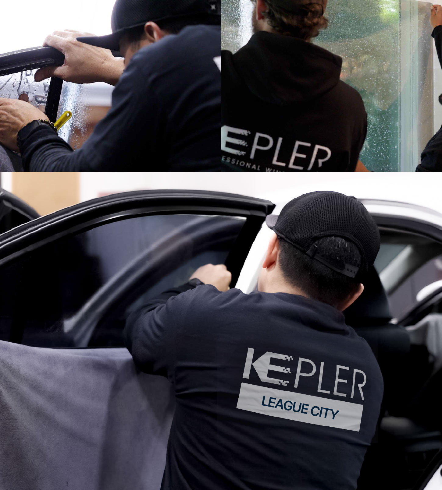 Automotive Window Tinting Expert Applying Film in League City, Texas
