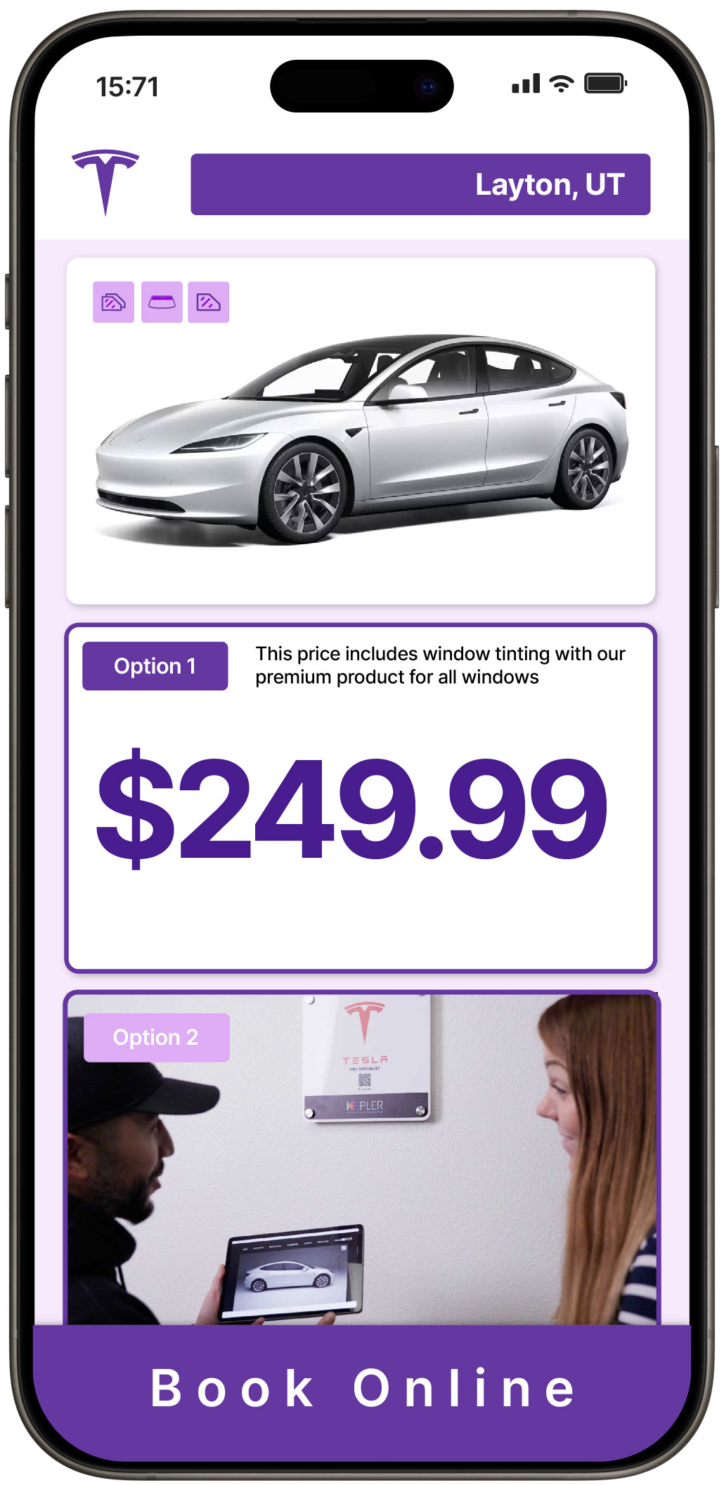 View Reasonable Tesla Window Tinting Prices in Layton, Utah