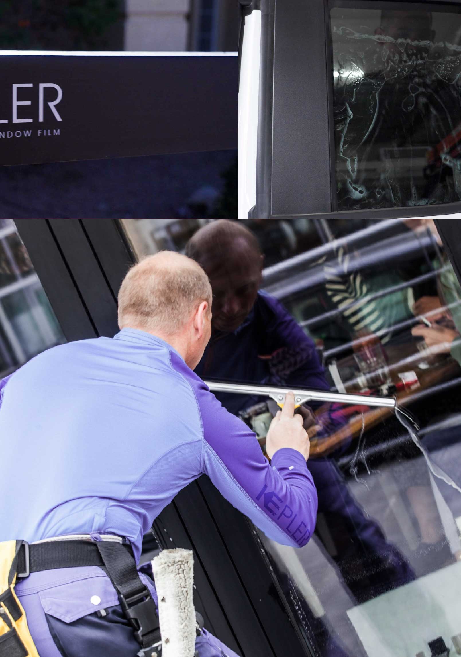 Kepler Skilled Applying Anti-Graffiti Window Film to a Clinton Shop Front