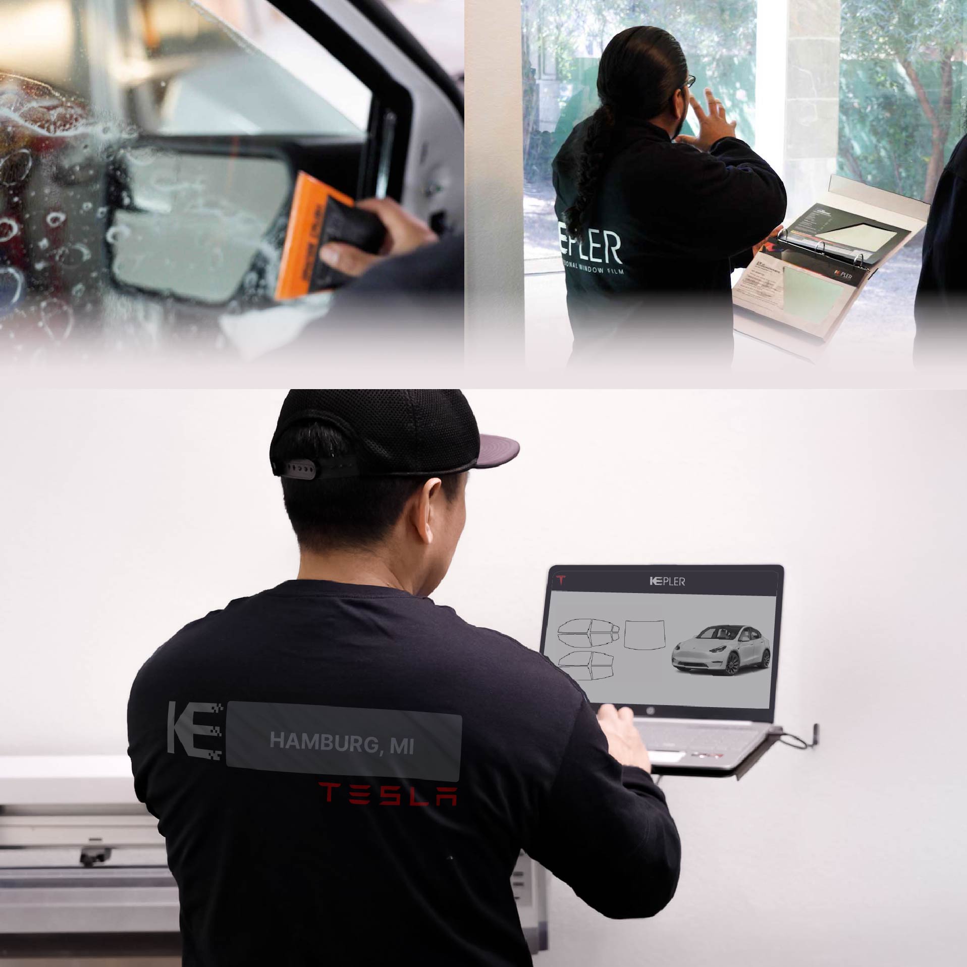 Expert Technician Installing High-tech Window Tint to Tesla in Hamburg