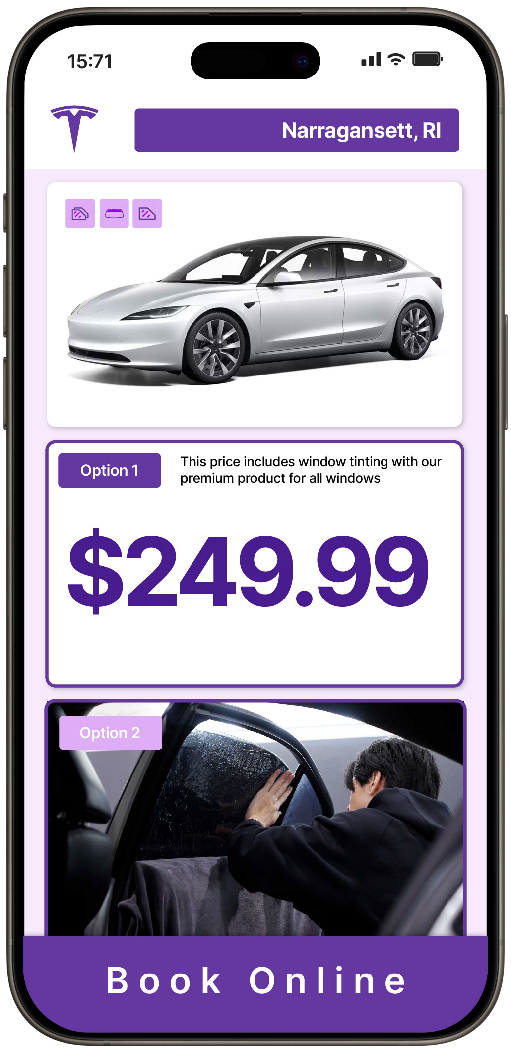 View Competitive Tesla Window Tinting Costs in Narragansett, Rhode Island