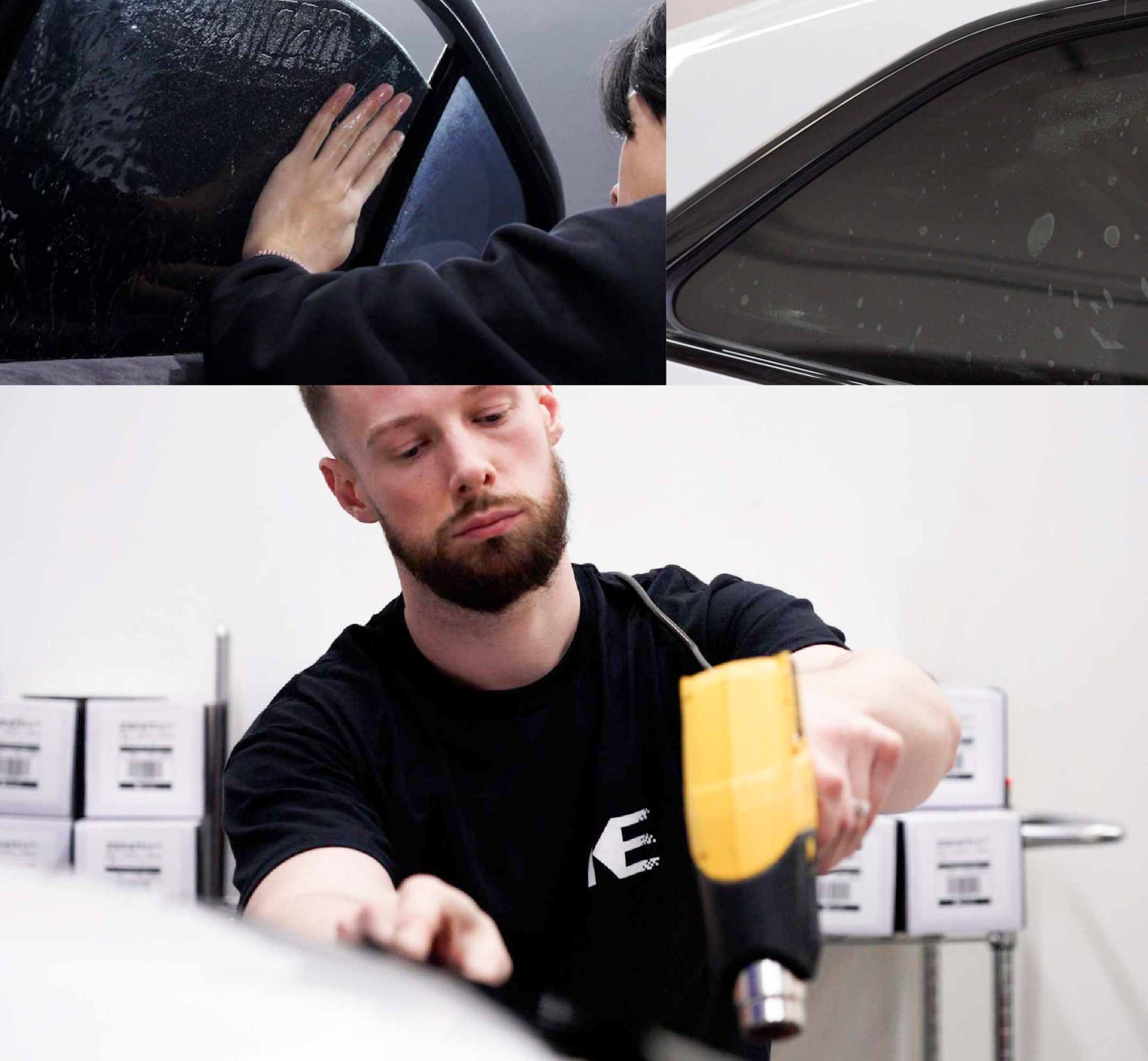 Expert Technician Applying High-tech Window Tint to Tesla in Illinois
