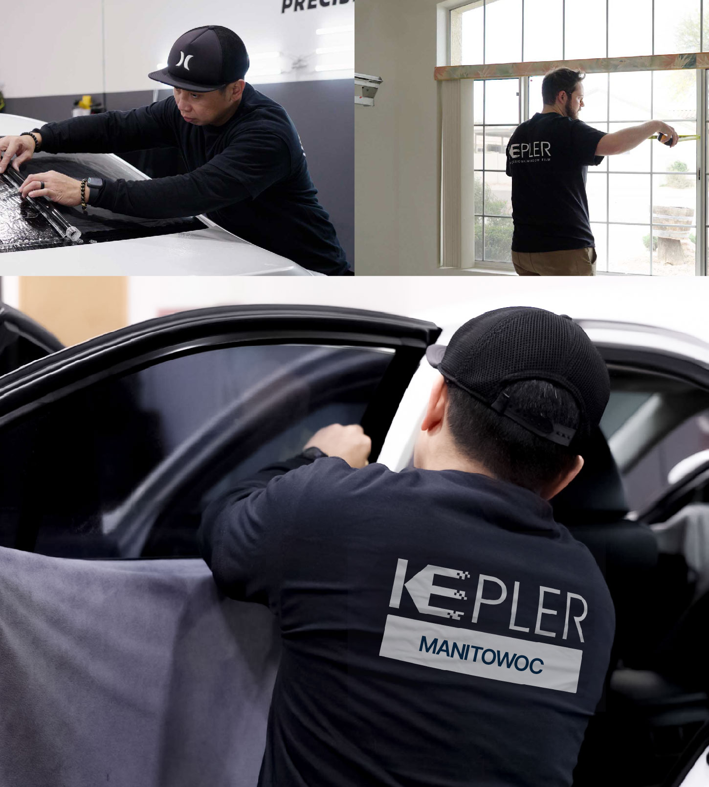 Automotive Window Tinting Expert Applying Film in Manitowoc, Wisconsin