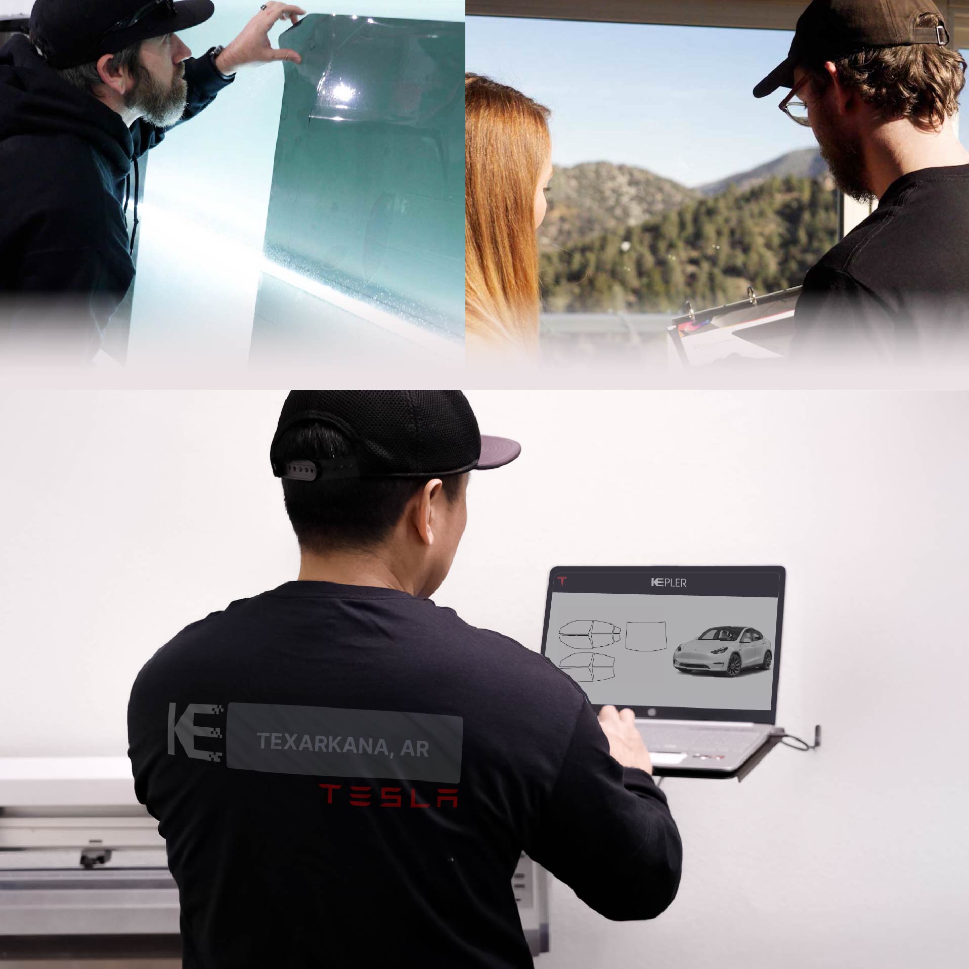 Kepler Technician Applying High-tech Window Tint to Tesla in Texarkana