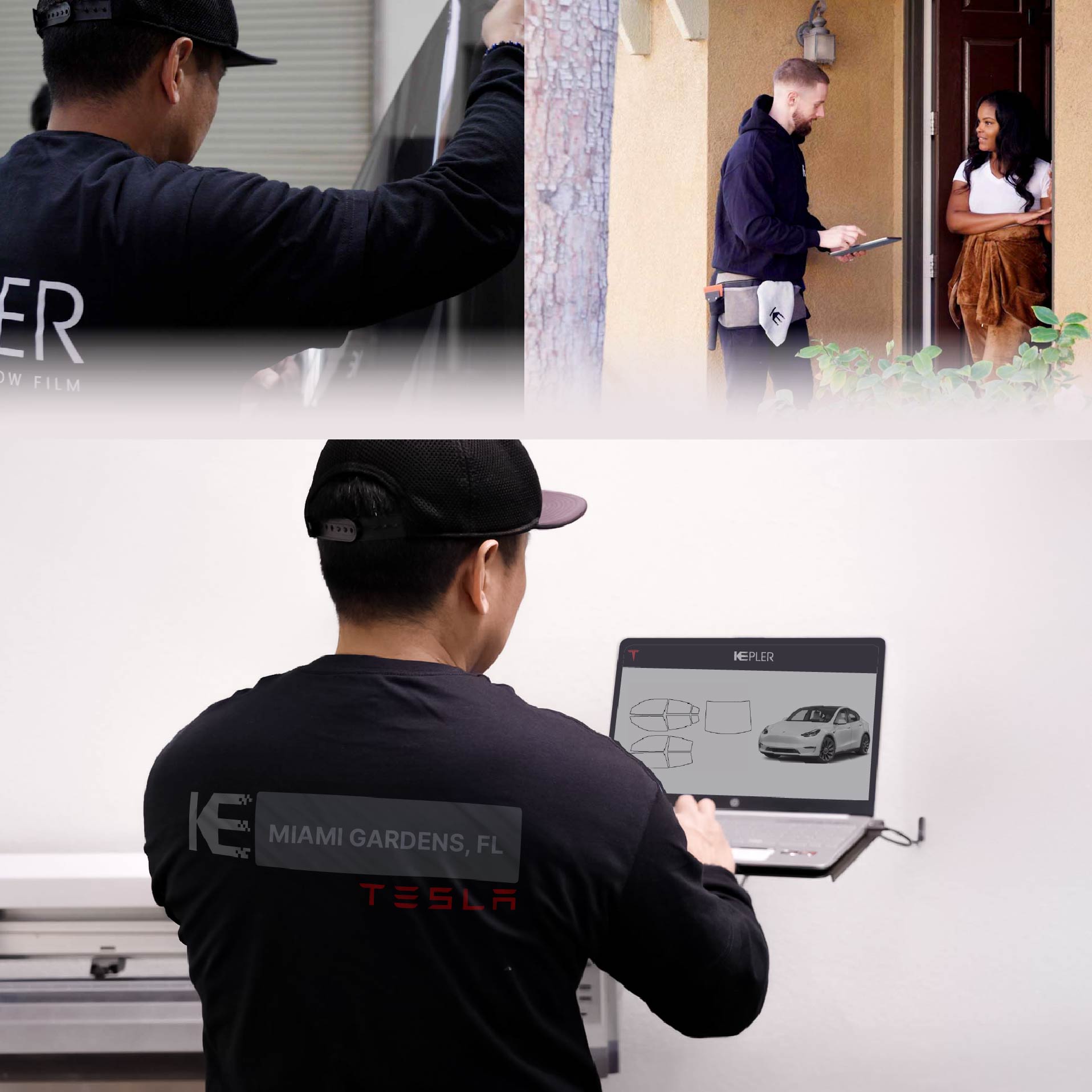 Kepler Technician Installing Advanced Window Tint to Tesla in Miami Gardens