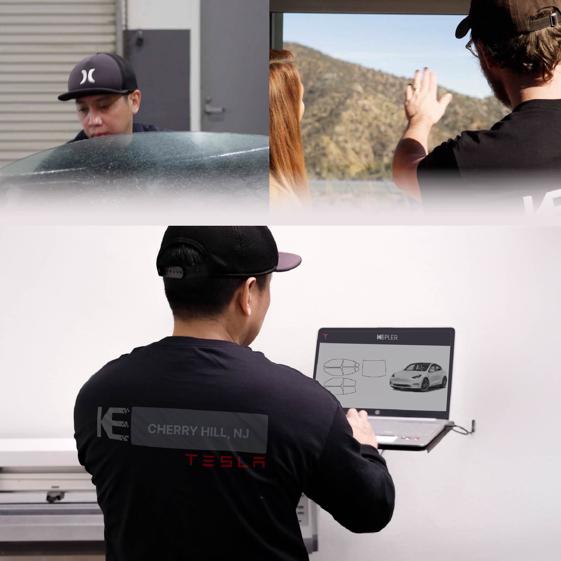 Kepler Technician Applying Advanced Window Tint to Tesla in Cherry Hill