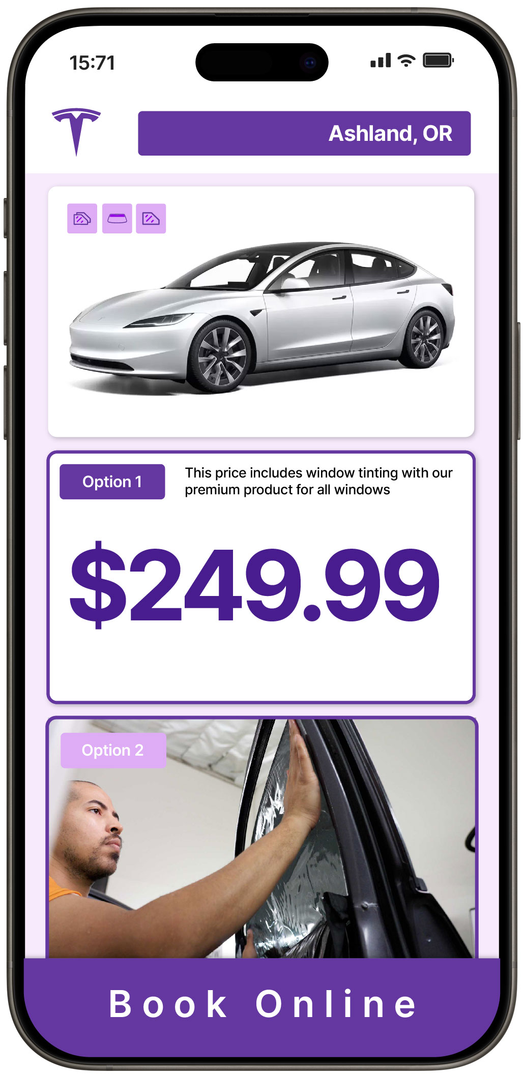 View Affordable Tesla Window Tinting Rates in Ashland, Oregon