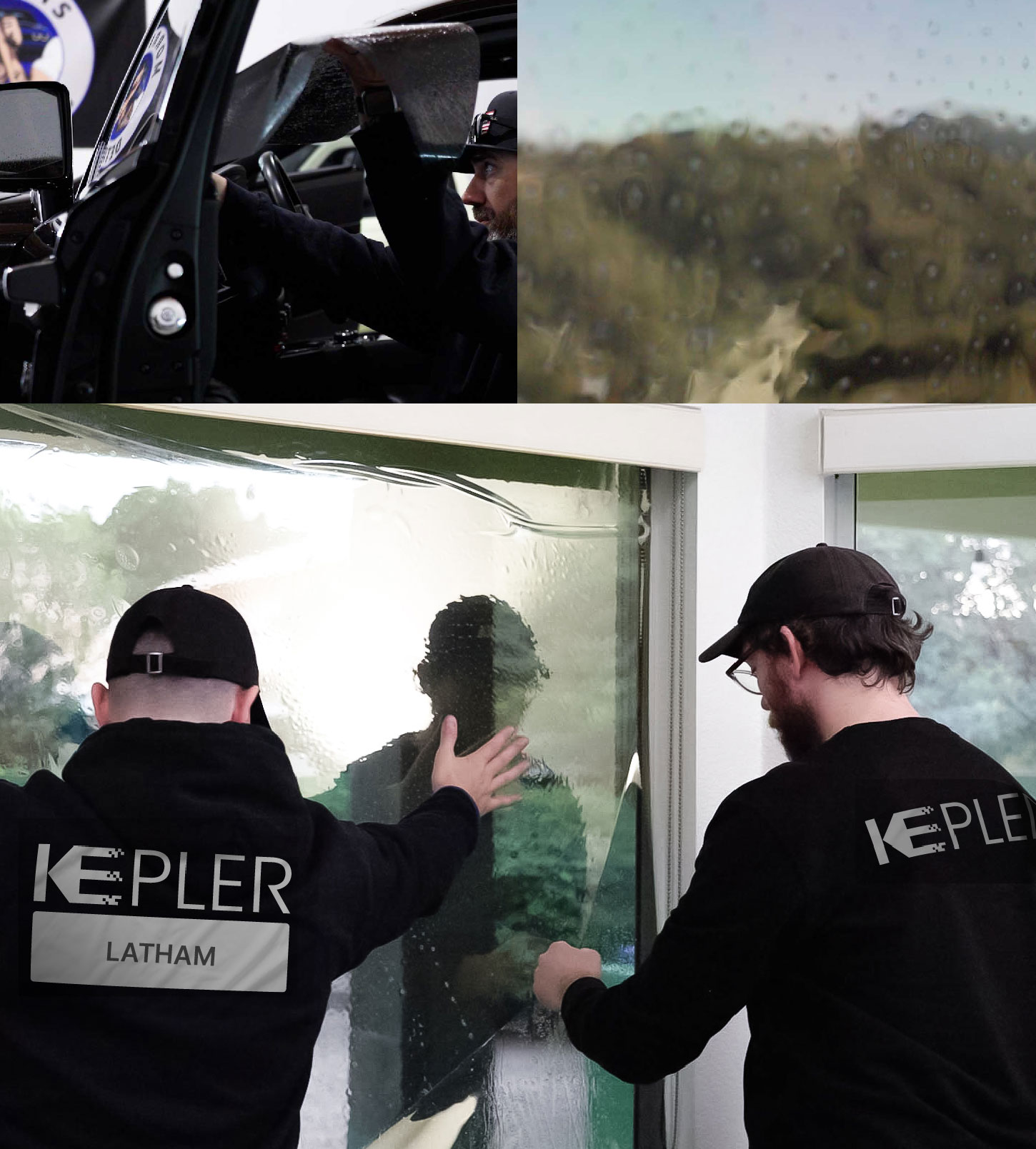 Expert Technician Applying High-tech Window Tint to Home in Latham