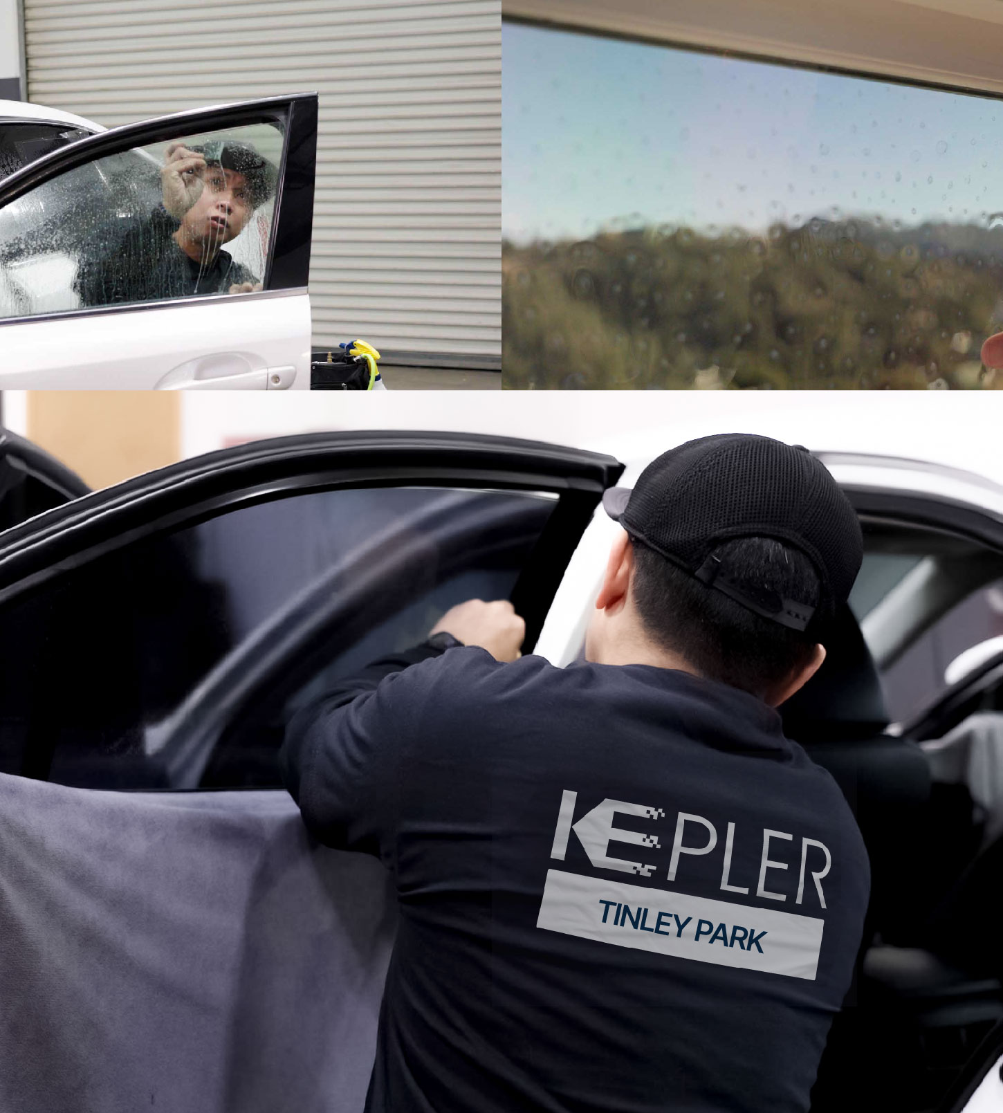 Automotive Window Tinting Expert Applying Film in Tinley Park, Illinois