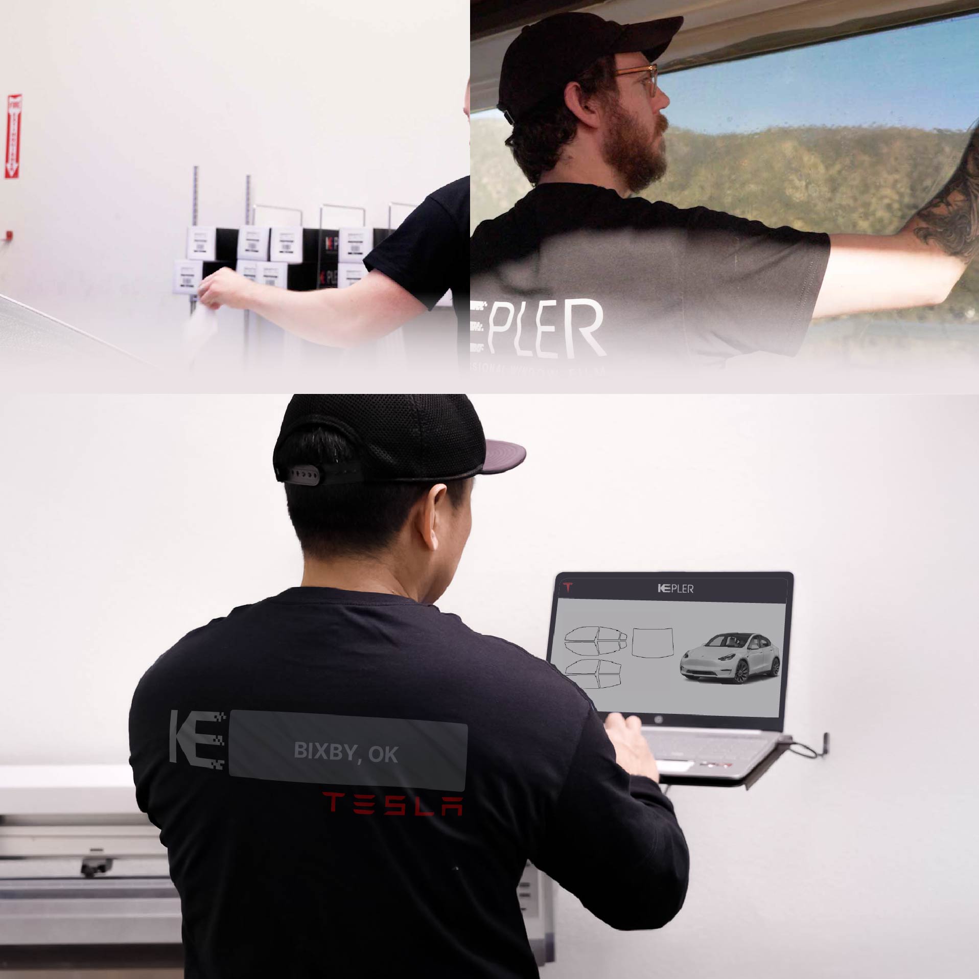 Expert Technician Fitting Ceramic Window Tint to Tesla in Bixby