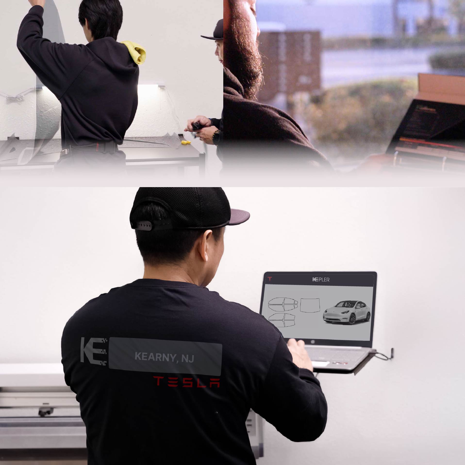 Kepler Technician Installing High-tech Window Tint to Tesla in Kearny