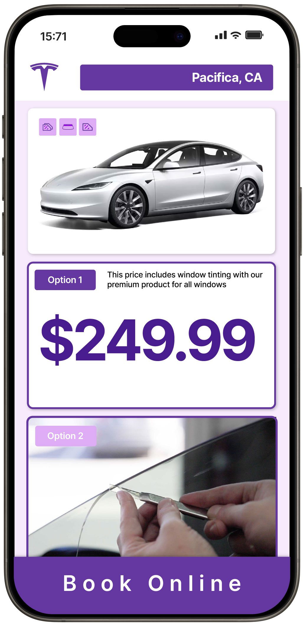 View Affordable Tesla Window Tinting Costs in Pacifica, California