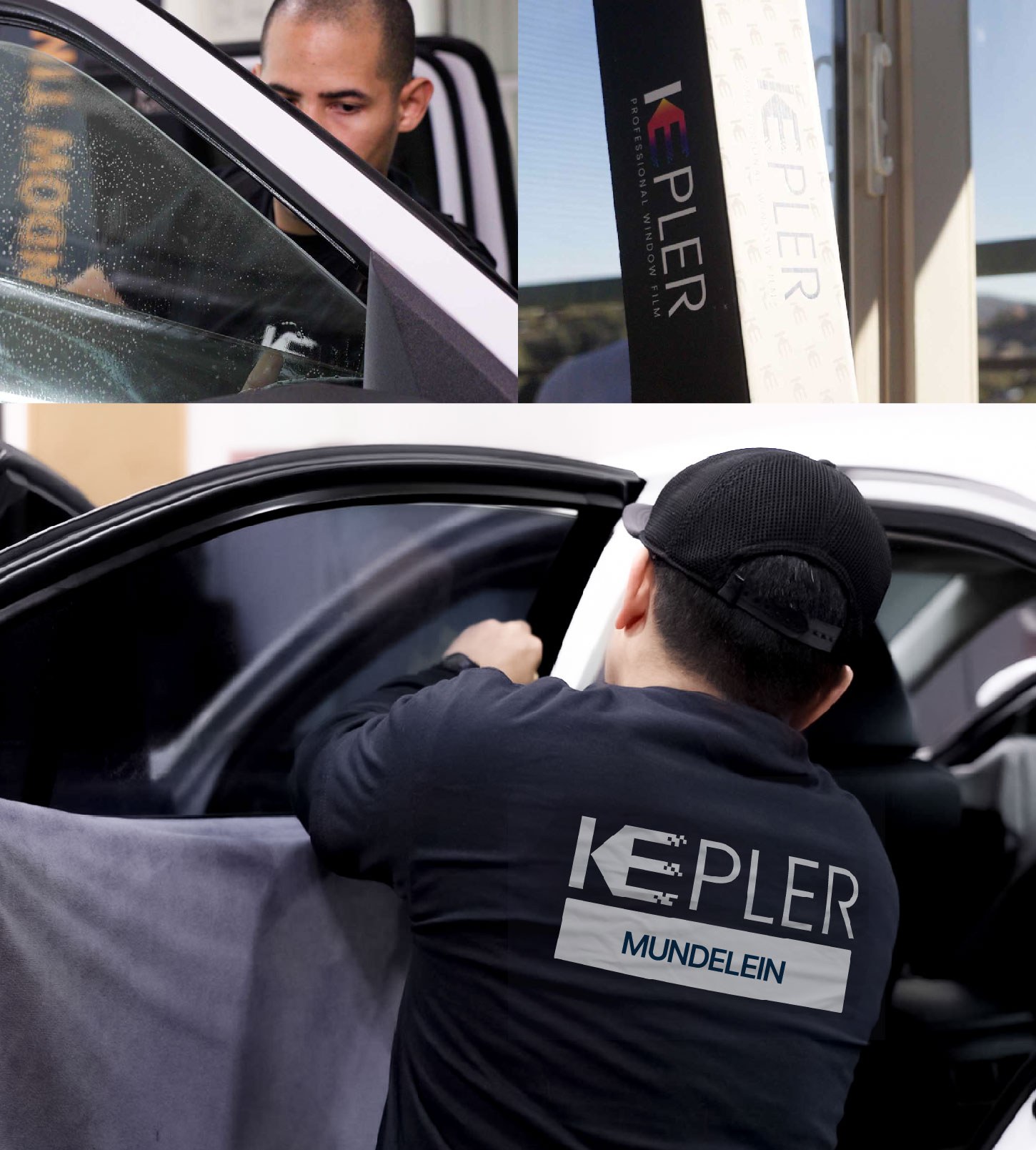 Automotive Window Tinting Expert Applying Film in Mundelein, Illinois