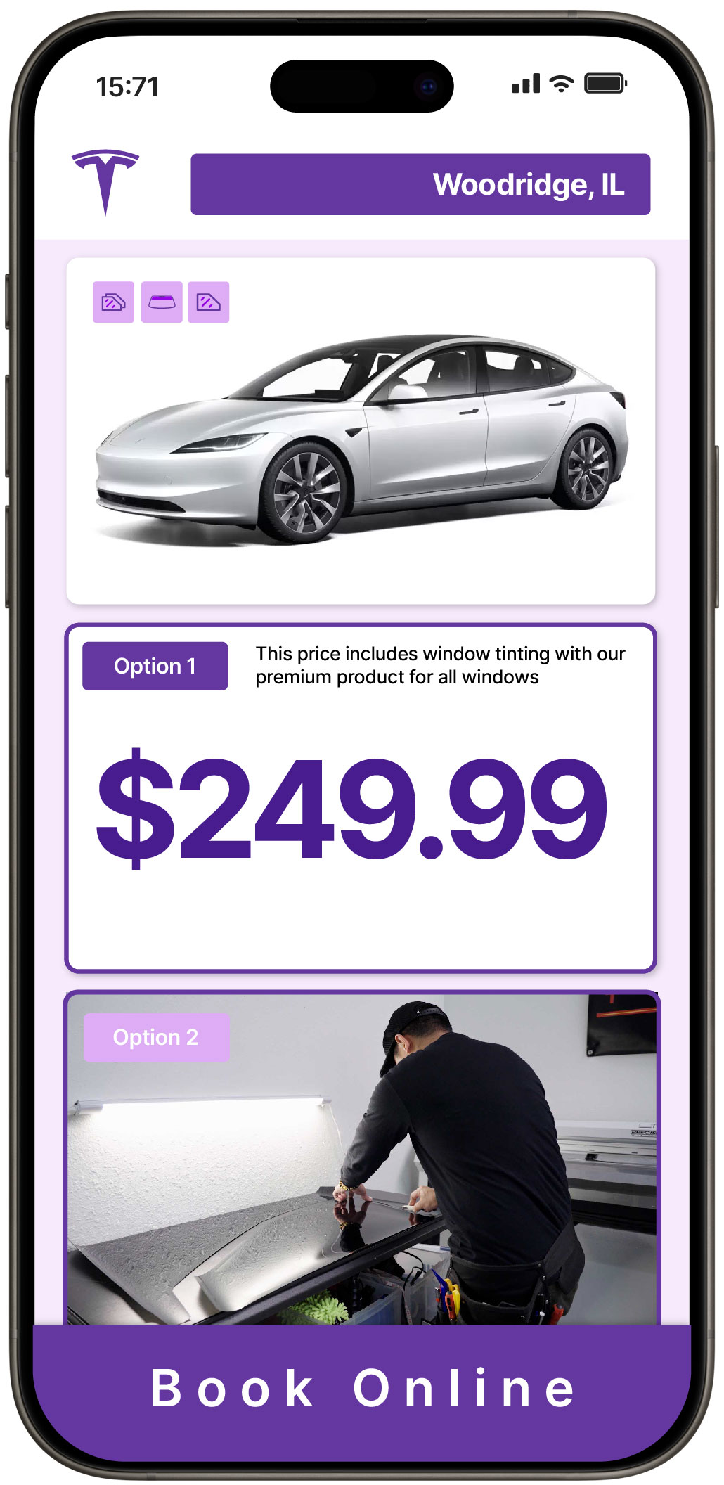View Reasonable Tesla Window Tinting Prices in Woodridge, Illinois