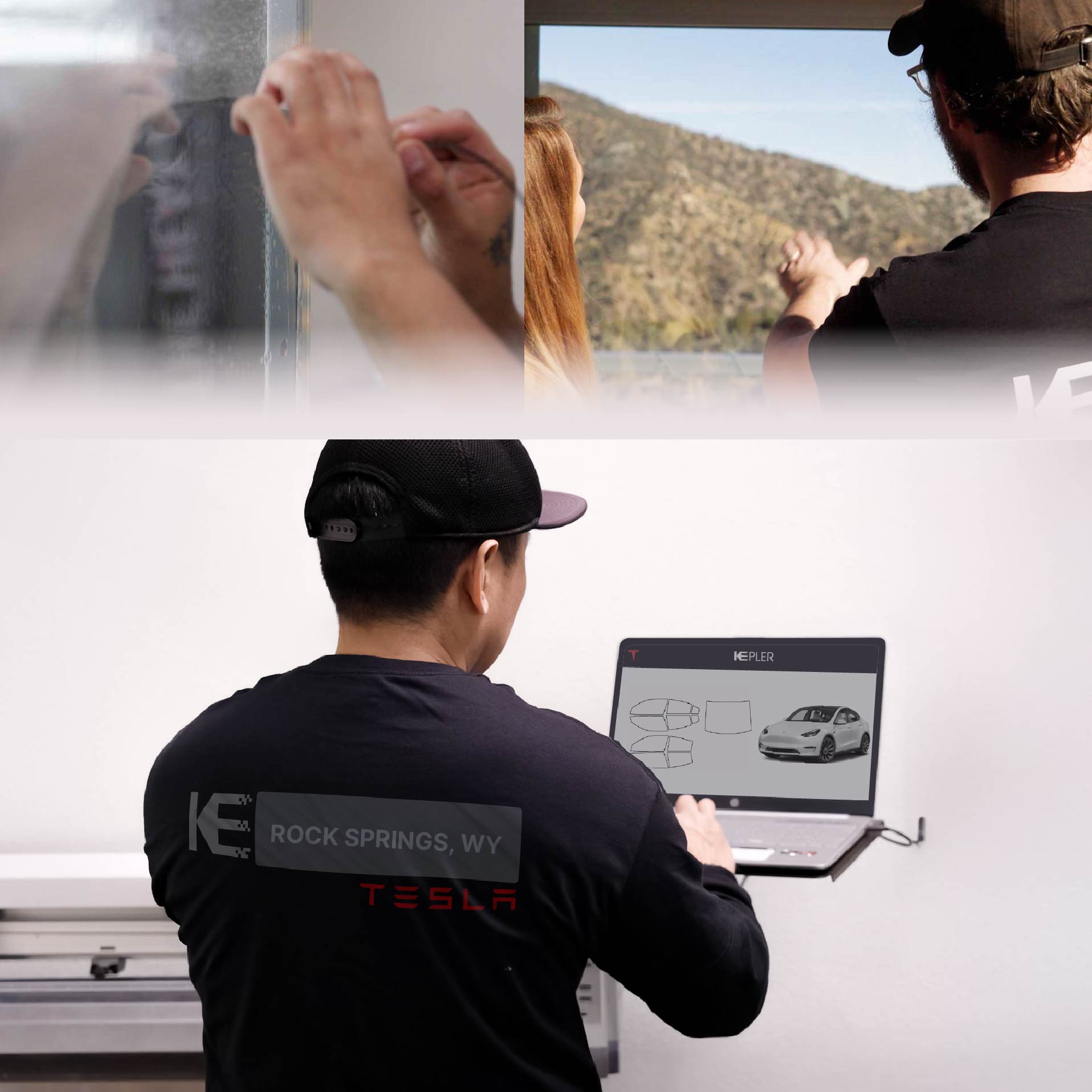 Kepler Technician Applying High-tech Window Tint to Tesla in Rock Springs