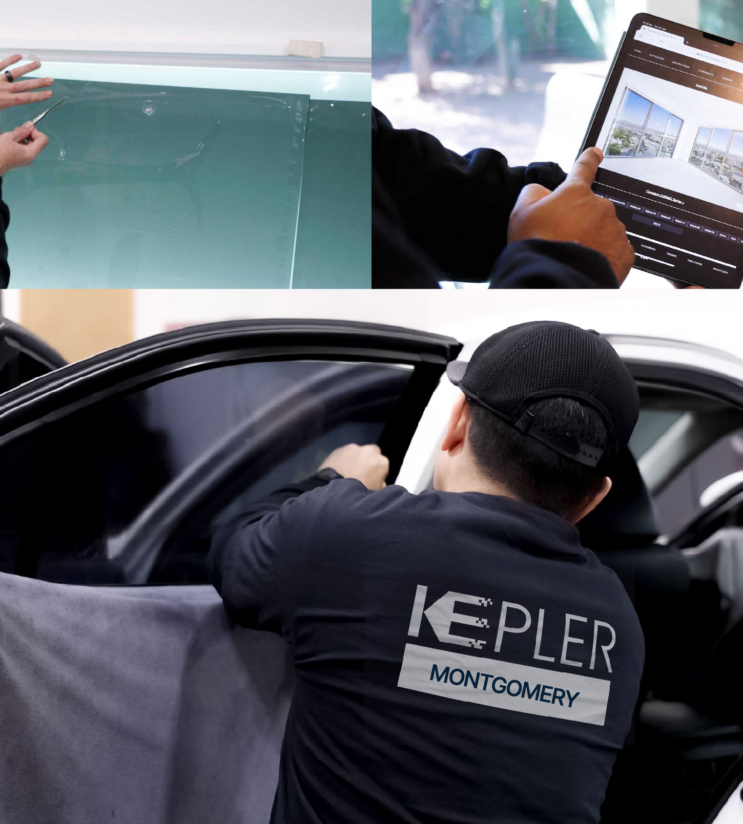 Automotive Window Tinting Expert Applying Film in Montgomery, Alabama