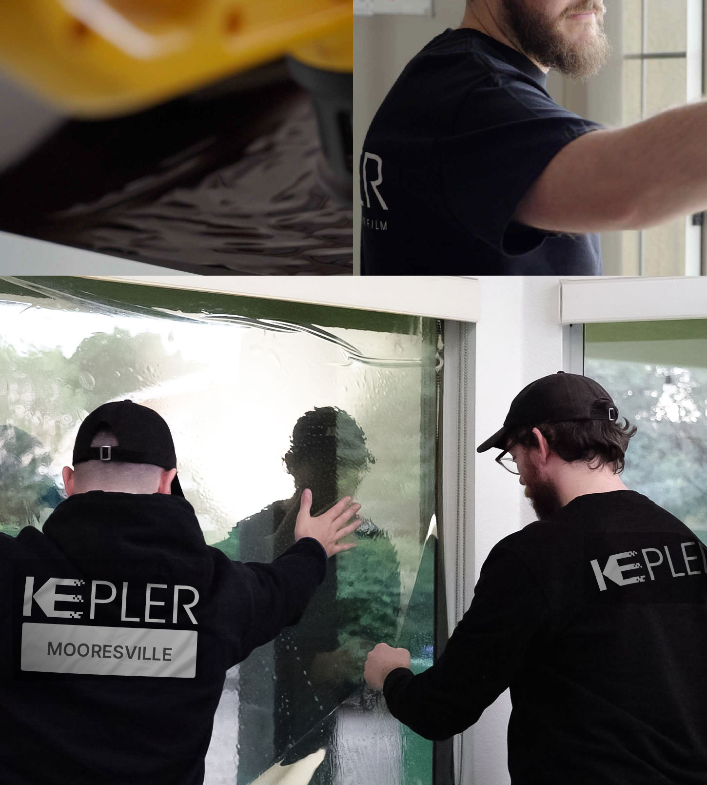 Kepler Technician Applying Advanced Window Tint to Home in Mooresville