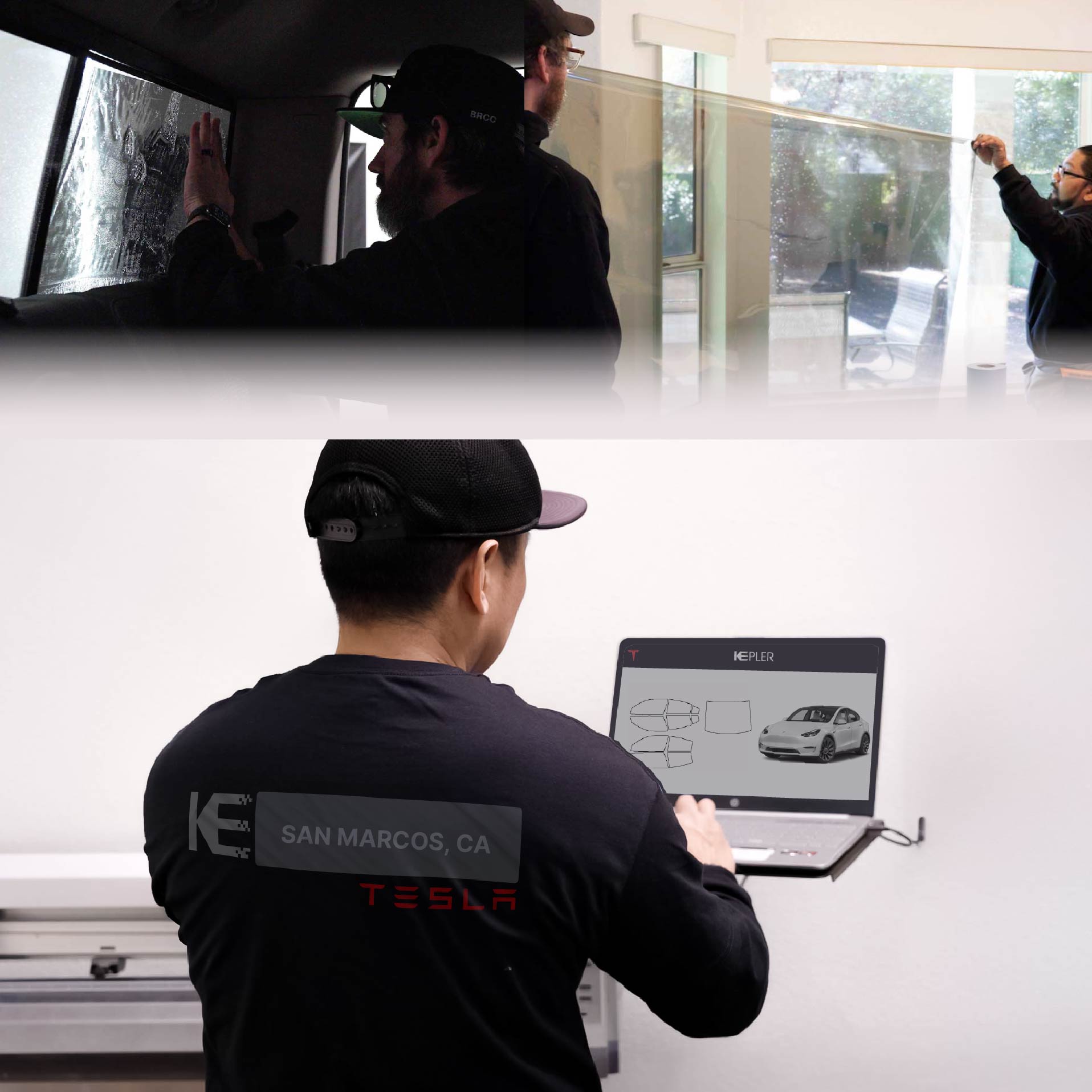 Expert Technician Fitting Advanced Window Tint to Tesla in San Marcos